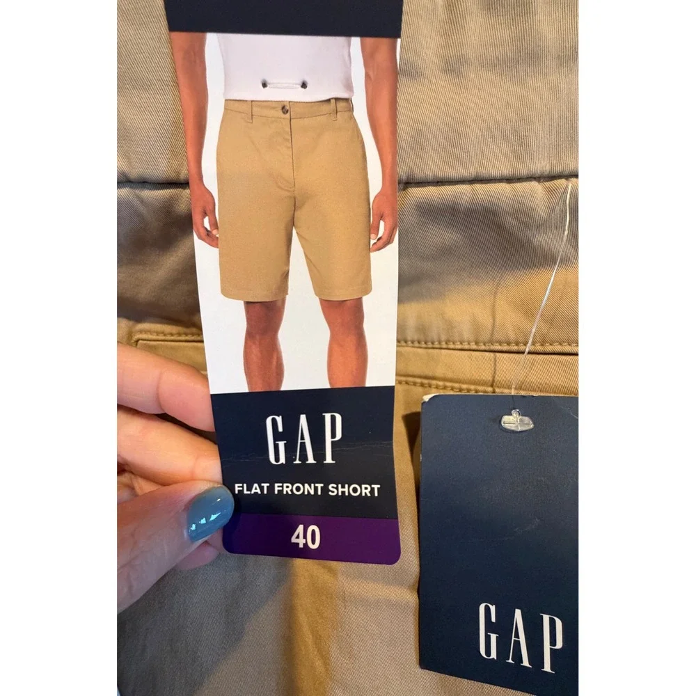 NWT Gap Mens Flat Front Shorts Khaki Tan Stretch Cotton Chino Size 40 Golf Prep